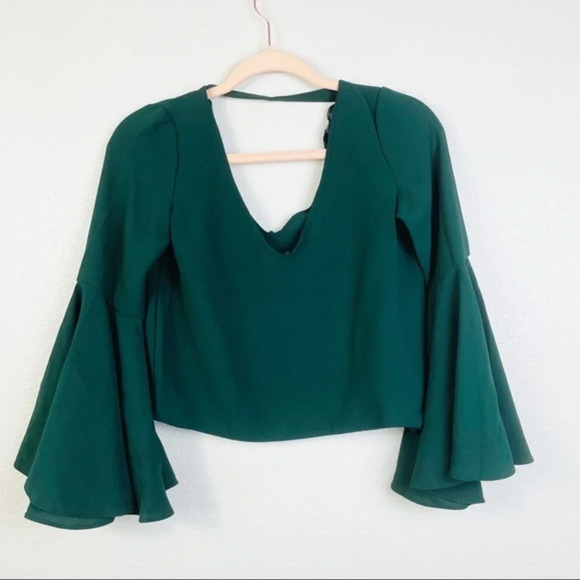 ZARA‎ Trafaluc Dark Green Cropped Bell Sleeve Top - Picture 4 of 8
